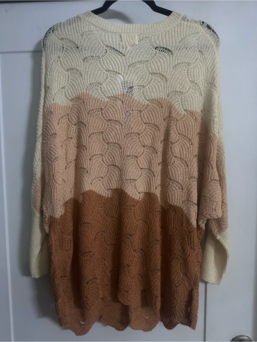 NWT 1.4.3. Story Cream & Brown Gradient Open Knit Sweater Oversized Small - Picture 3 of 6
